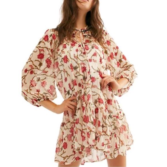 Free People Tops - Free People Large Keeping Up With Kara Tunic Blouse OB999230 Floral 3/4 Sleeve L